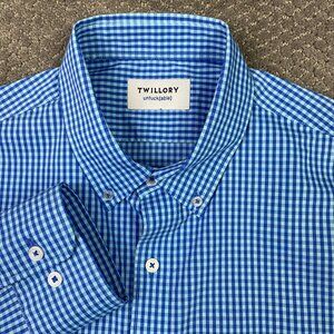 Twillory Untuckable Shirt Mens Large Tailored Fit Blue Gingham Check Button Down